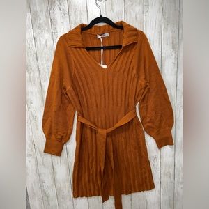 Grace Karin Ribbed Collared Long Sleeve Dress Size XL Orange Rust